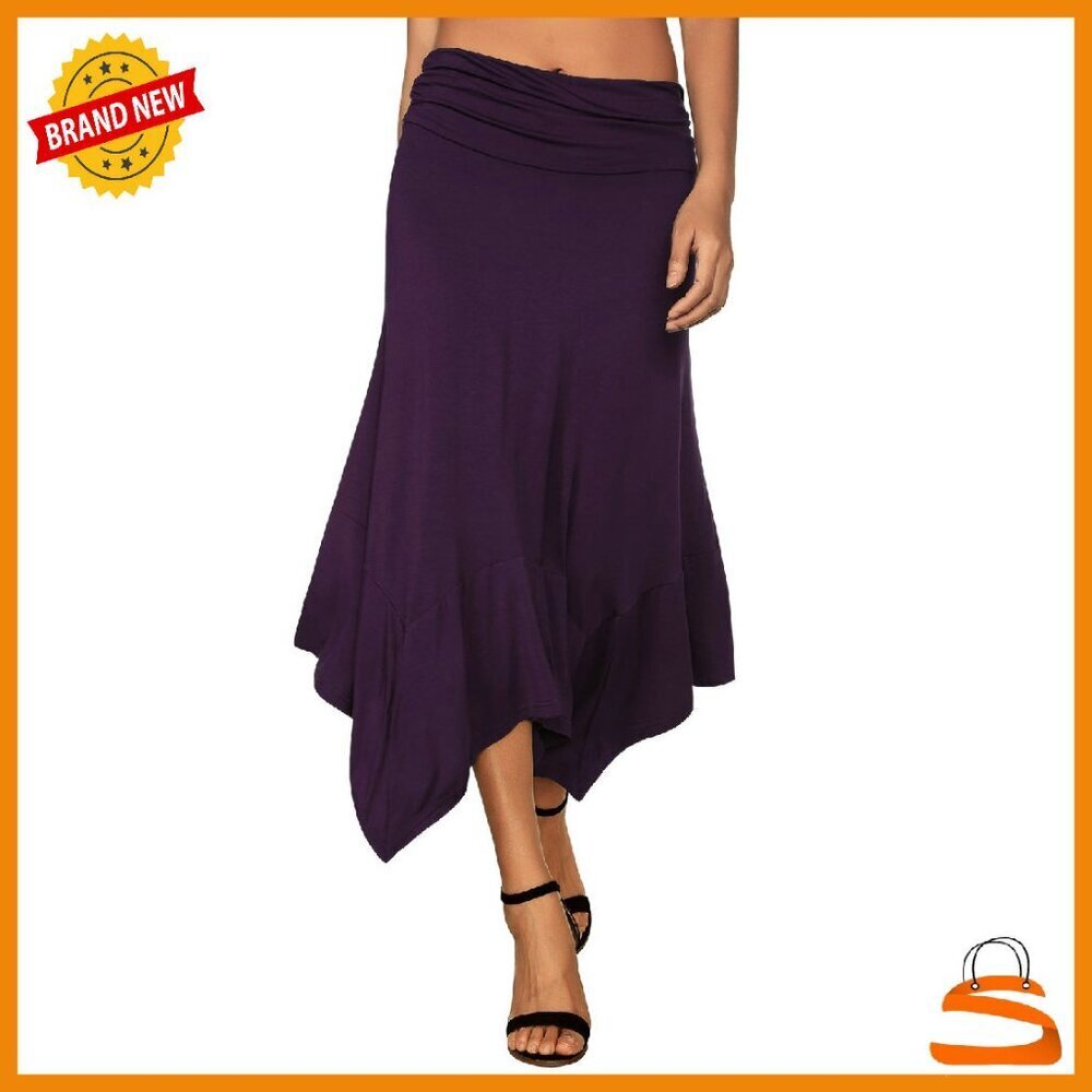 Flowy Handkerchief Hem Midi Skirt Elastic Waist Feminine Soft Material